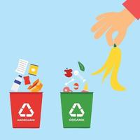 Vector Illustration people do waste sorting. garbage, rubsih sorting. people putting rubish in trash bins. trash container classifiation. Save the earth concept design