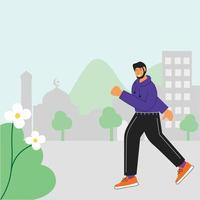 Vector illustration of muslim man do workout, running, or sport activities on ramadan