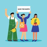 Vector people campaign for world environment day zero waste flat illustration concept with woman holding earth day sign