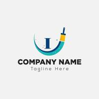 Paint Logo On Letter I Template. Paint Logo On I Letter, Initial Paint Sign Concept Template vector