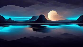 Modern futuristic neon abstract background. Large object in the center, space background. photo