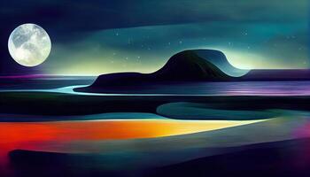 Retro futuristic landscape of universe background. photo