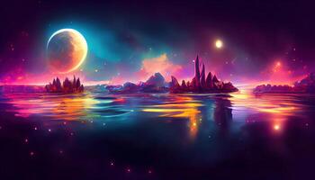 3d render of a science fiction landscape with ufo. photo