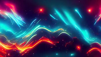 3d render, abstract futuristic neon background with glowing ascending lines. Fantastic wallpaper. photo