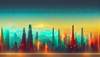 glowing city and human population density areas with rising lines from them. view of asia. 3d illustration. photo