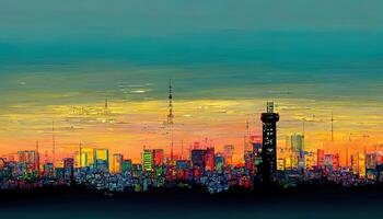 Tokyo cityscape at night, japan. photo