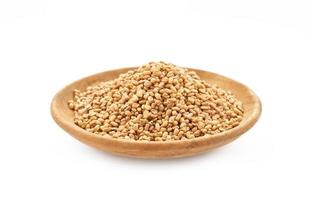 fenugreek seed in wood plate isolated on white background. fenugreek isolated photo