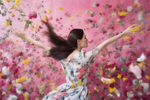 woman with flowers, spring concept photo