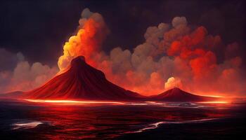 volcánico erupción en Indonesia. poderoso explosión. generativo ai foto