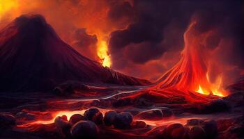 Volcanic eruption outdoor scene background. photo