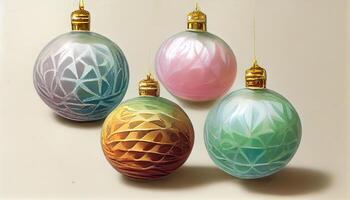 Flat merry christmas glossy decorative ball elements hanging vector background illustration. photo