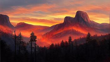 Yosemite Firefall from Above at Dusk, horizontal Shot. photo