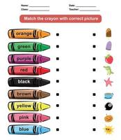 pareo el lápiz de color colores con el imágenes imprimible hoja de cálculo para niños aprendizaje acerca de colores. vector archivo.