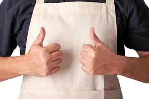 concept of The chef raised both thumbs up to express the greatness of the white background photo