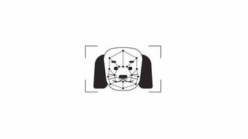ai Analysieren Hund Gesicht bw Animation. animiert Eckzahn Tier 2d eben monochromatisch dünn Linie Charakter. Computer Vision 4k Video Konzept Aufnahmen mit Alpha Kanal Transparenz zum Netz Design