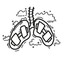 Dumbbells in the lungs against the background of clouds. The concept of polluting the atmosphere of co2 and it's hard to breathe. The vector illustration is drawn manually.