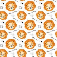 Cute kids seamless animal pattern. Lion cub pattern in the clouds. Print on fabric, paper and design. Vector illustration