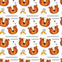 Cute kids seamless animal pattern. Drawing of a bear cub in the clouds. The concept of sleep. Printing on fabric, paper and design. Vector illustration