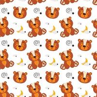Cute kids seamless animal pattern. Drawing of a bear cub in the clouds. The concept of sleep. Printing on fabric, paper and design. Vector illustration