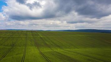 Aerial hyperlapse of green fields and white cloud video