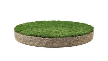 grass green circle land ground floor garden or garden earth soil land and green grass floor circle section isolated on white background. 3d illustration render photo