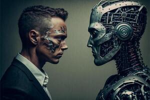 Abstract artificial intelligence businessman and humanoid robot concept, photo
