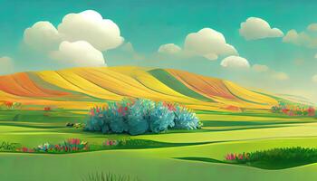 Cartoon spring landscape. Art illustration, 3d vector background, Detailed, colored. photo