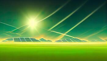Green energy concept for environmental protection windmills and solar panels. Generative Ai photo