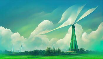 Wind turbine banner. Ecological power plant. Wind energy power concept poster header. photo