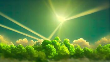 Solar panels on sky background, Solar power plant, Green electricity, Detailed, colored. photo