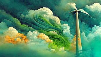 Modern wind turbine for generating green electricity. Future technology concept. photo