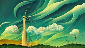 Green energy windmill. 3d illustration. photo