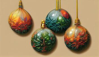 The realistic christmas balls on fir branches. photo