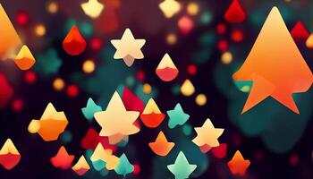 Abstract christmas background with paper stars and decoration, Detailed, colored. photo