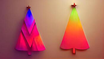 Wonderful Minimalist christmas tree with glowing neon lights, Detailed, colored. photo