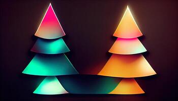 Wonderful Minimalist christmas tree with glowing neon lights, Detailed, colored. photo