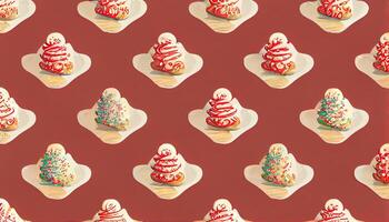 Red and white christmas cookies with icing as seamless pattern background illustration, Detailed, colored. photo