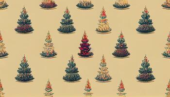 many vintage christmas trees as seamless tile texture, Detailed, colored. photo