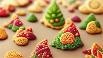 un montón de Navidad galletas como sin costura modelo fondo de pantalla, detallado, de colores. generativo ai foto