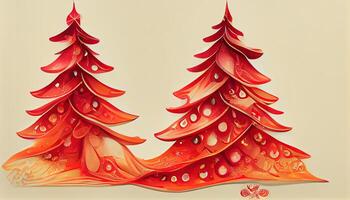 Red christmas tree design illustration for greeting card, Detailed, colored. photo