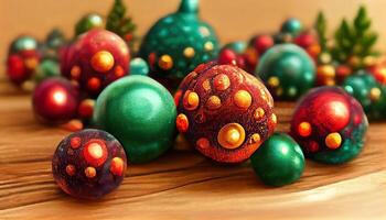 festivo Navidad árbol pelotas como Navidad decoración fondo, detallado, de colores. generativo ai foto