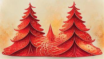 Merry christmas red tree in paper origami style. photo