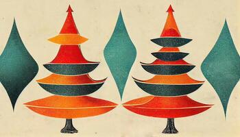 Watercolor christmas tree with globes. photo