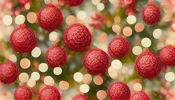 Red christmas tree balls and snowflakes as seamless pattern, Detailed, colored. photo