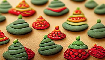 rojo y verde Navidad galletas con Formación de hielo como sin costura patrón, detallado, de colores. generativo ai foto