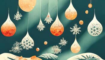 Amazing Christmas background illustration with snowflakes on window, Detailed, colored. photo