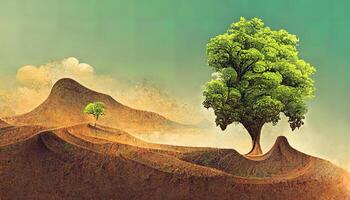 Wonderful Grassy landscape with a tree and raincloud. photo