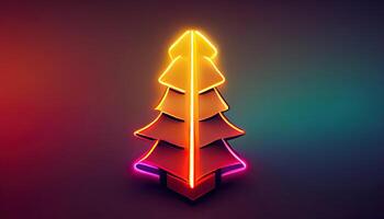 Minimalist christmas tree with glowing neon lights, Detailed, colored. photo