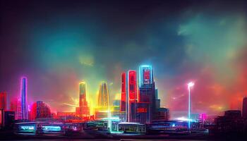 Modern city cartoon vector night landscape. photo