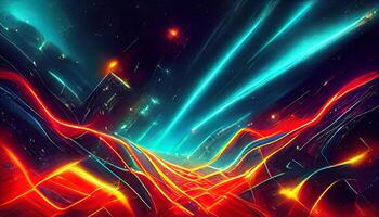 3d render, abstract futuristic neon background with glowing ascending lines. Fantastic wallpaper. photo